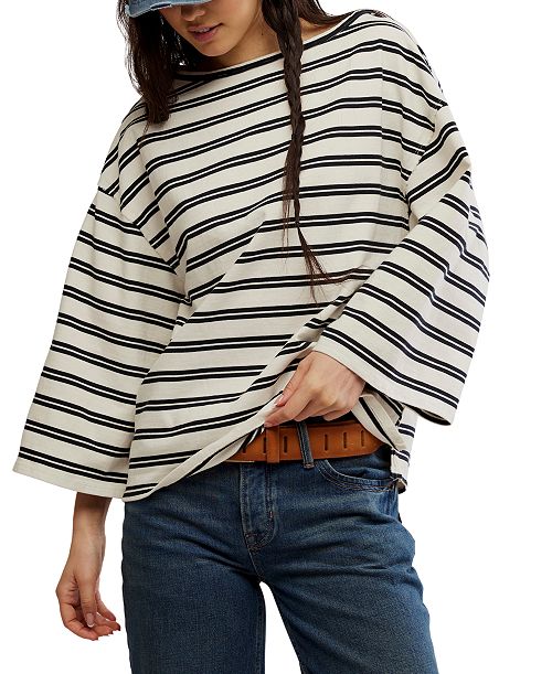 Free People Women's Cest La Vie Boat-Neck Cotton T-Shirt Women's Fashion Shoes & Accessories