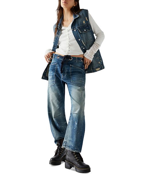 Free People Women's Cotton Moxie Low-Slung Barrel Jeans Women's Fashion Shoes & Accessories