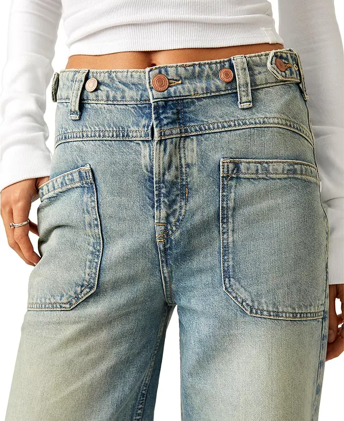 Free People Women's Cotton Palmer Cuffed Boyfriend Jeans Women's Fashion Shoes & Accessories