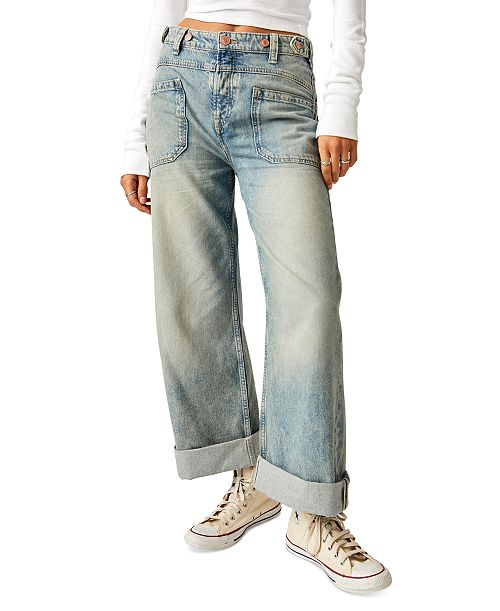 Free People Women's Cotton Palmer Cuffed Boyfriend Jeans Women's Fashion Shoes & Accessories