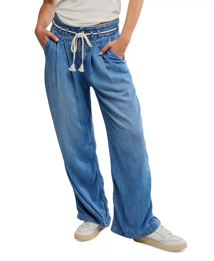 Free People Women's Dakota Cinched-Waist Jeans Women's Fashion Shoes & Accessories