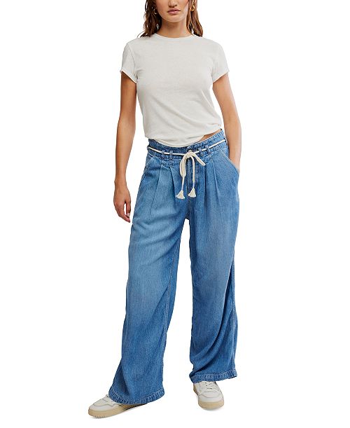Free People Women's Dakota Cinched-Waist Jeans Women's Fashion Shoes & Accessories