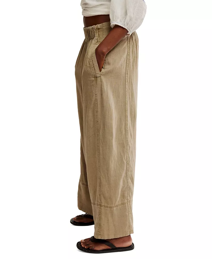 Free People Women's Days End Linen-Blend Pull-On Pants Women's Fashion Shoes & Accessories