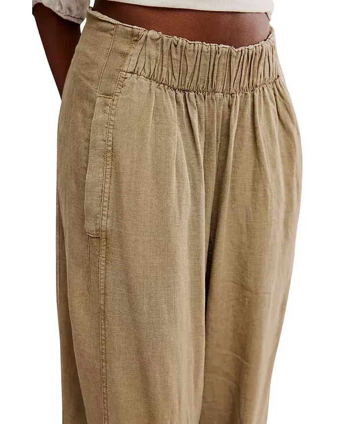 Free People Women's Days End Linen-Blend Pull-On Pants Women's Fashion Shoes & Accessories