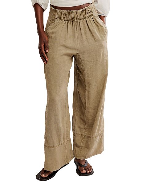 Free People Women's Days End Linen-Blend Pull-On Pants Women's Fashion Shoes & Accessories