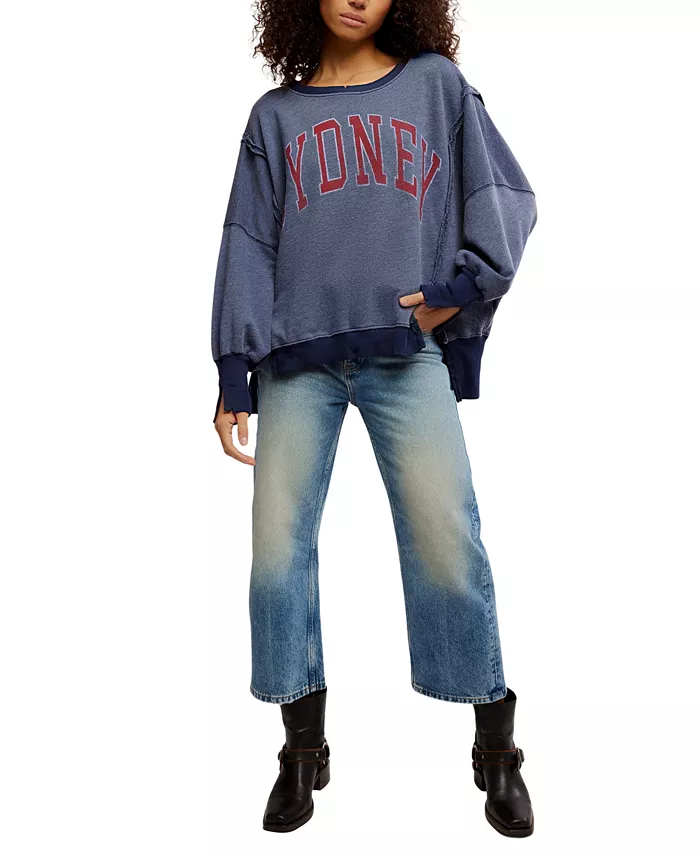 Free People Women's Graphic Camden High-Low Sweatshirt Women's Fashion Shoes & Accessories