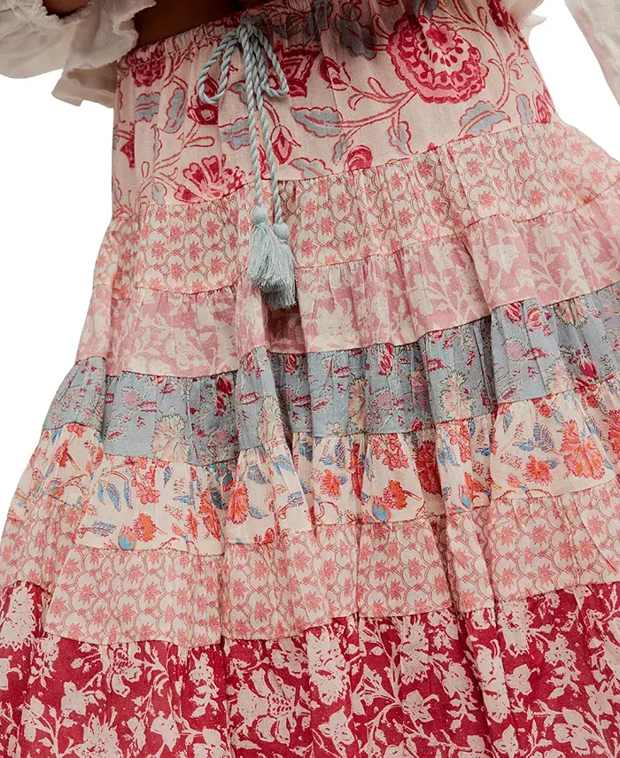 Free People Women's Many Layers Printed Skirt Women's Fashion Shoes & Accessories