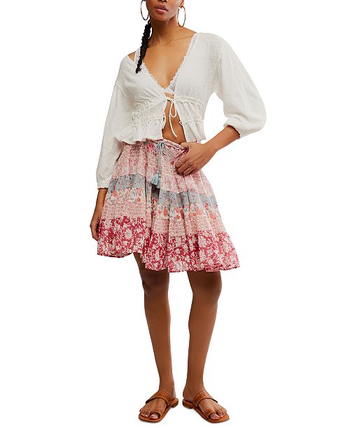Free People Women's Many Layers Printed Skirt Women's Fashion Shoes & Accessories
