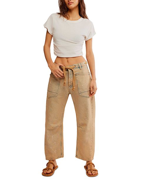 Free People Women's Moxie Cotton Low-Slung Barrel Jeans Women's Fashion Shoes & Accessories