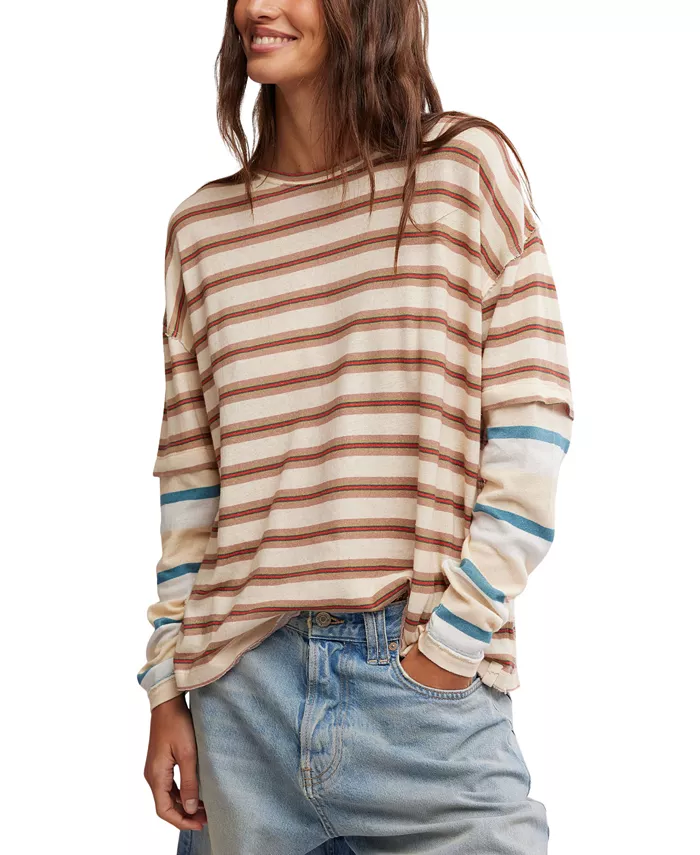 Free People Women's Nina Striped Long-Sleeve T-Shirt Women's Fashion Shoes & Accessories