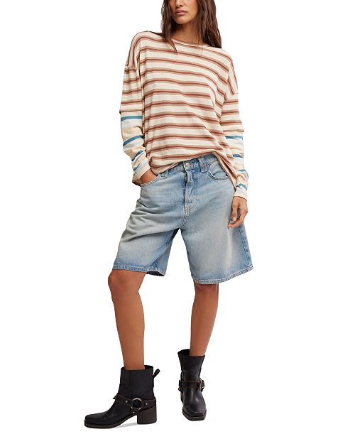 Free People Women's Nina Striped Long-Sleeve T-Shirt Women's Fashion Shoes & Accessories