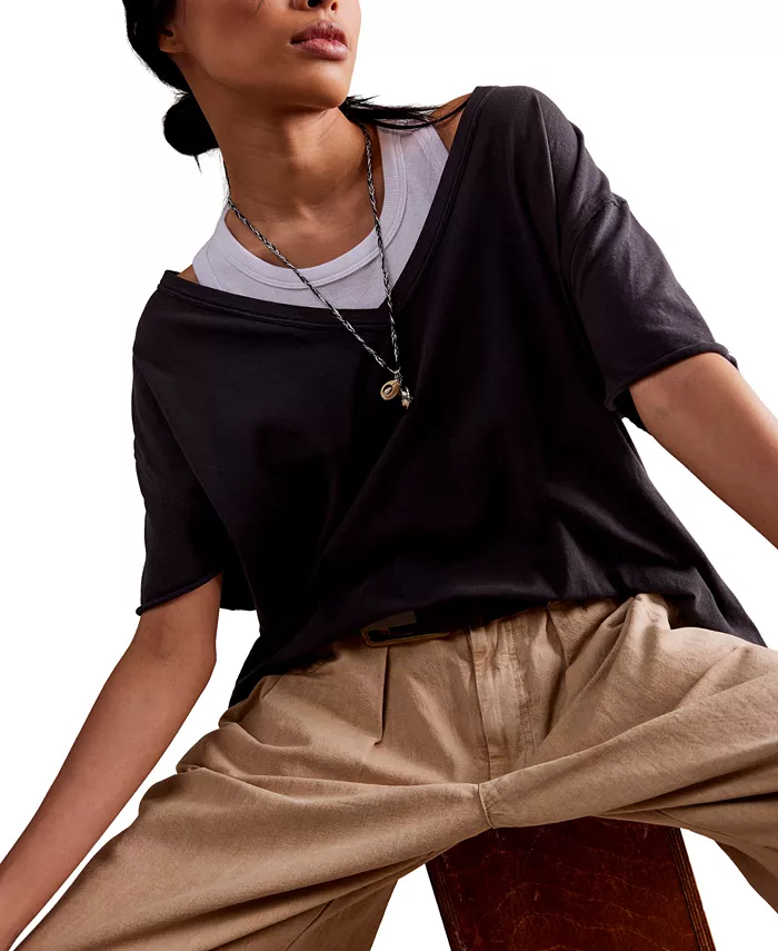 Free People Women's Nina V-Neck T-Shirt Women's Fashion Shoes & Accessories