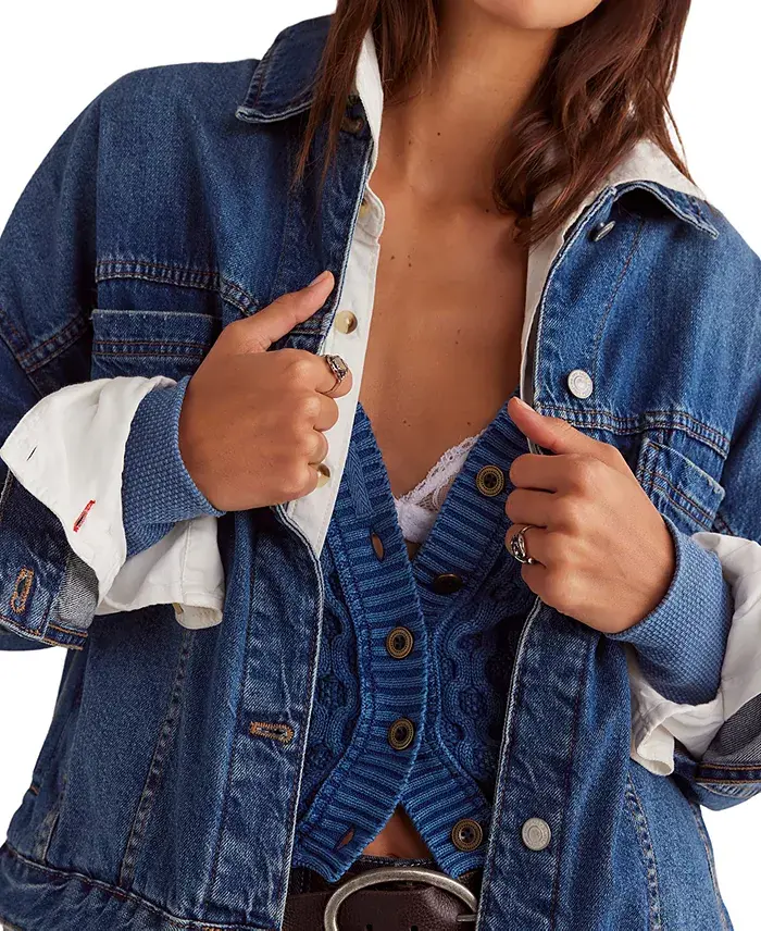 Free People Women's Opal Swing Denim Jacket Women's Fashion Shoes & Accessories