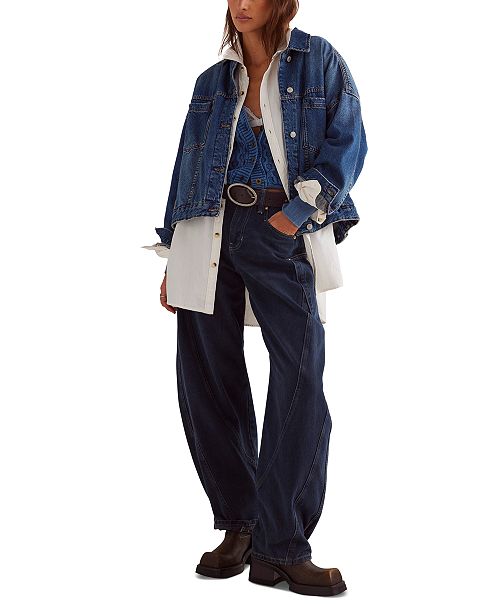 Free People Women's Opal Swing Denim Jacket Women's Fashion Shoes & Accessories
