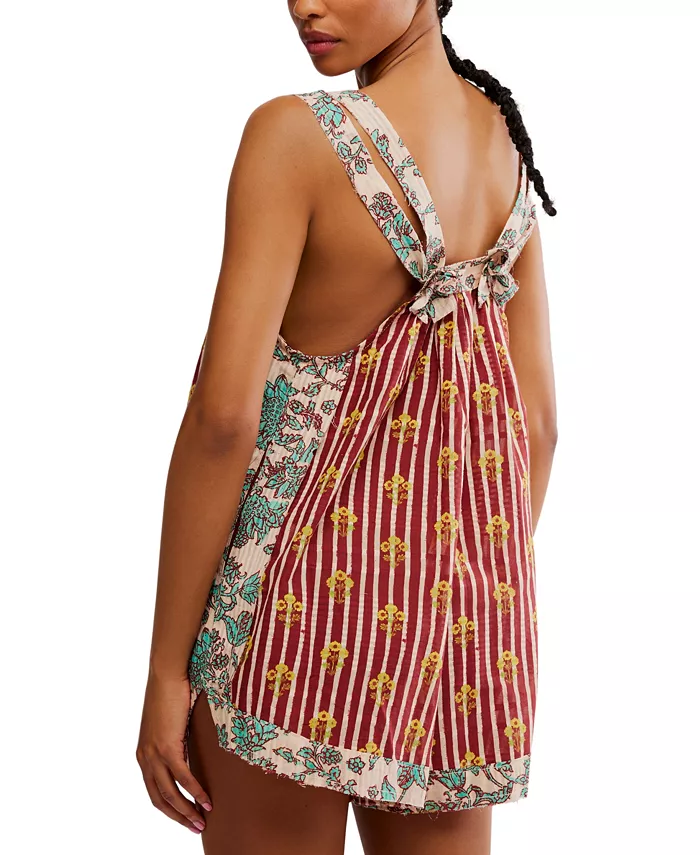 Free People Women's Port Au Prince Printed Cotton Sleeveless Romper Women's Fashion Shoes & Accessories