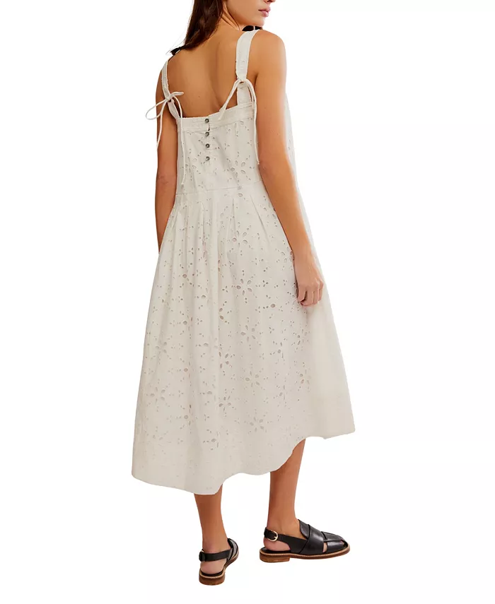 Free People Women's Primavera Cotton Eyelet Midi Dress Women's Fashion Shoes & Accessories