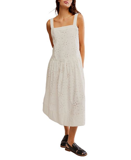 Free People Women's Primavera Cotton Eyelet Midi Dress Women's Fashion Shoes & Accessories