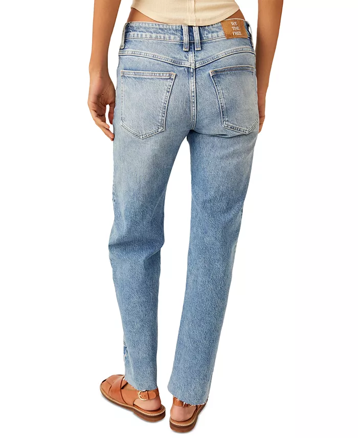 Free People Women's Risk Taker Mid-Rise Straight-Leg Jeans Women's Fashion Shoes & Accessories
