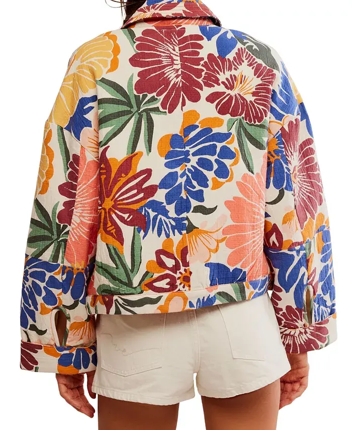 Free People Women's Soleil Printed Cotton Beach Jacket Women's Fashion Shoes & Accessories