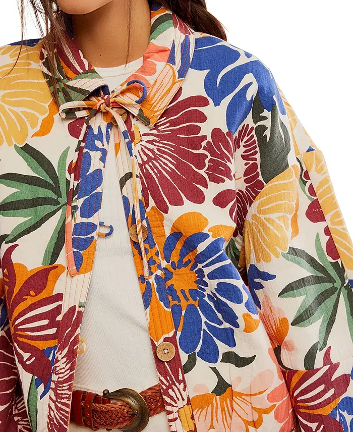 Free People Women's Soleil Printed Cotton Beach Jacket Women's Fashion Shoes & Accessories