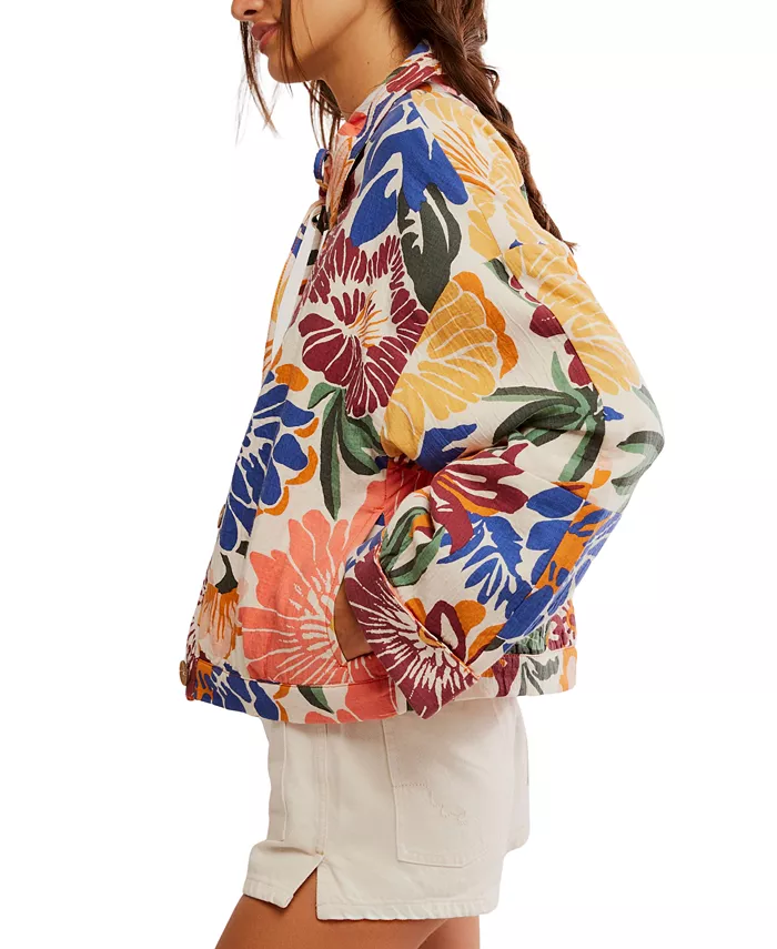 Free People Women's Soleil Printed Cotton Beach Jacket Women's Fashion Shoes & Accessories