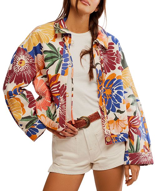 Free People Women's Soleil Printed Cotton Beach Jacket Women's Fashion Shoes & Accessories