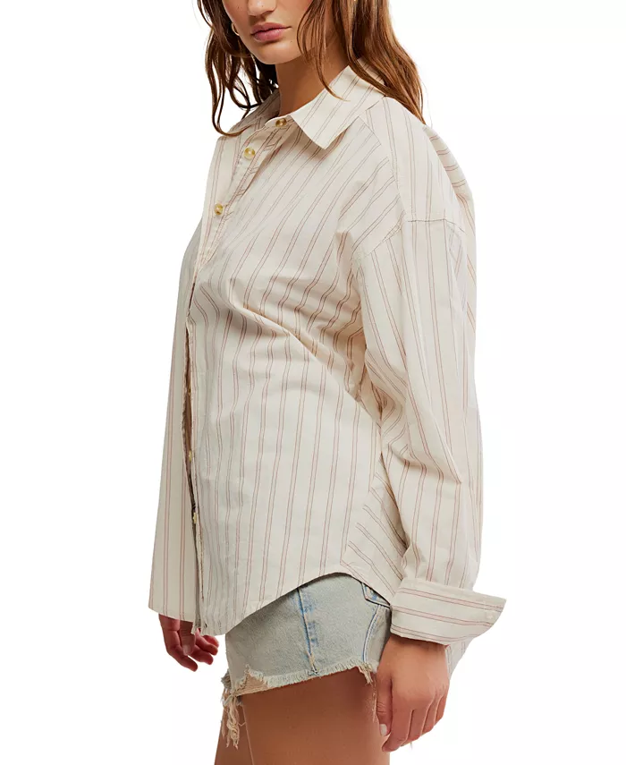 Free People Women's Striped Varsity Vibes Shirt Women's Fashion Shoes & Accessories
