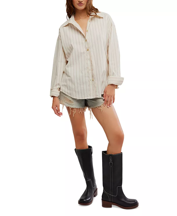 Free People Women's Striped Varsity Vibes Shirt Women's Fashion Shoes & Accessories