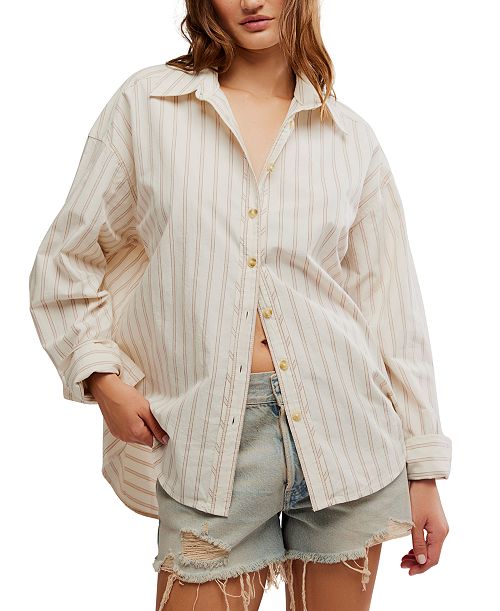 Free People Women's Striped Varsity Vibes Shirt Women's Fashion Shoes & Accessories