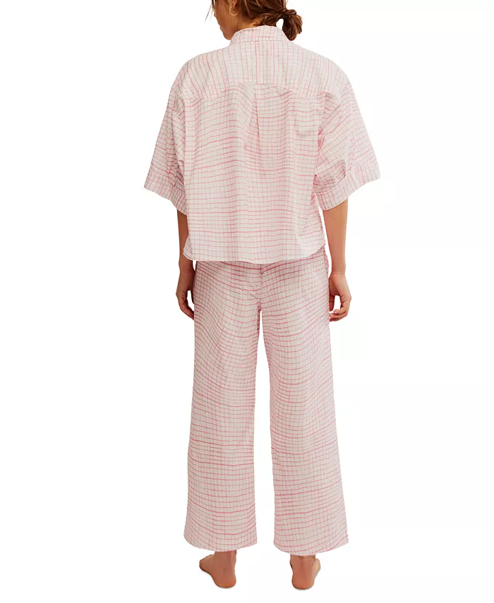 Free People Women's Summer Sleeper Cotton Short-Sleeve Pajama Set Women's Fashion Shoes & Accessories