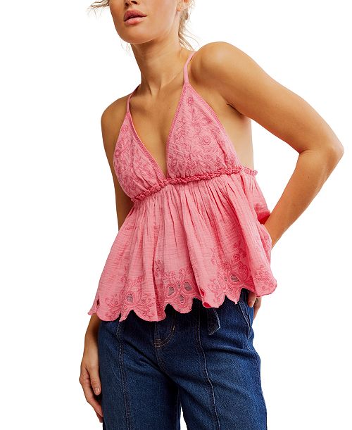 Free People Women's Sunny Days Cotton Embroidered Cami Women's Fashion Shoes & Accessories