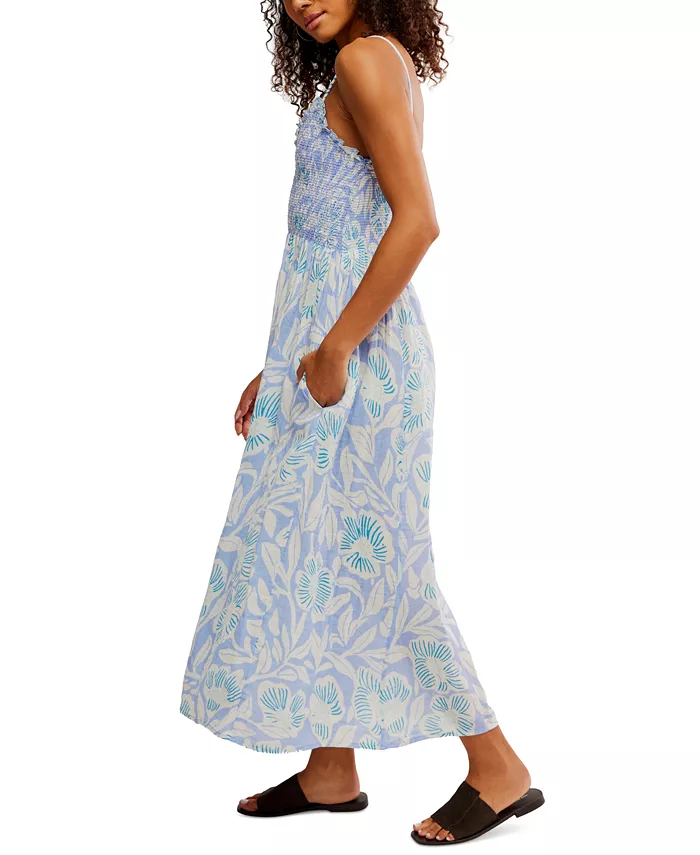 Free People Women's Sweet Nothings Cotton Smocked Maxi Dress Women's Fashion Shoes & Accessories