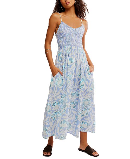 Free People Women's Sweet Nothings Cotton Smocked Maxi Dress Women's Fashion Shoes & Accessories