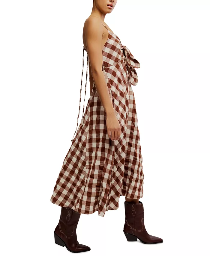 Free People Women's Via Printed Cotton Sleeveless Midi Dress Women's Fashion Shoes & Accessories