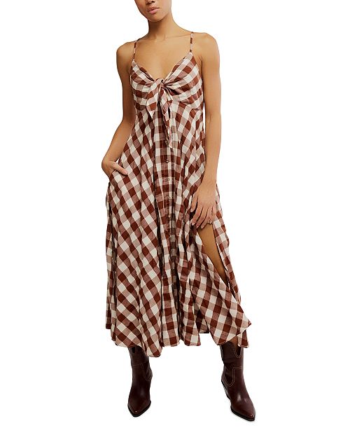 Free People Women's Via Printed Cotton Sleeveless Midi Dress Women's Fashion Shoes & Accessories