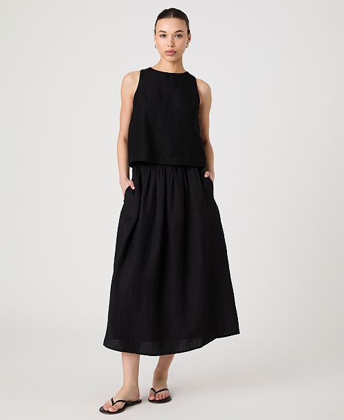 French Connection Women's Birdie Crewneck Sleeveless Top & Linen-Blend Midi Skirt Women's Fashion Shoes & Accessories