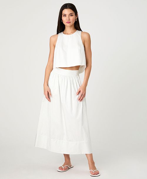 French Connection Women's Cotton Poplin Pinstriped Shell Top & Cotton Poplin Pinstriped Maxi Skirt Women's Fashion Shoes & Accessories