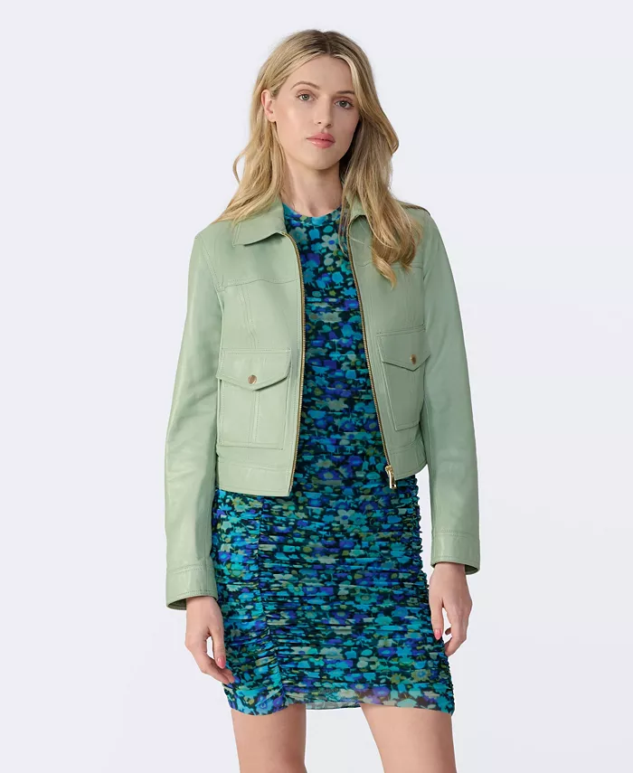 Furniq UK Women's Bomber Leather Jacket Created For Macy's Women's Fashion Shoes & Accessories