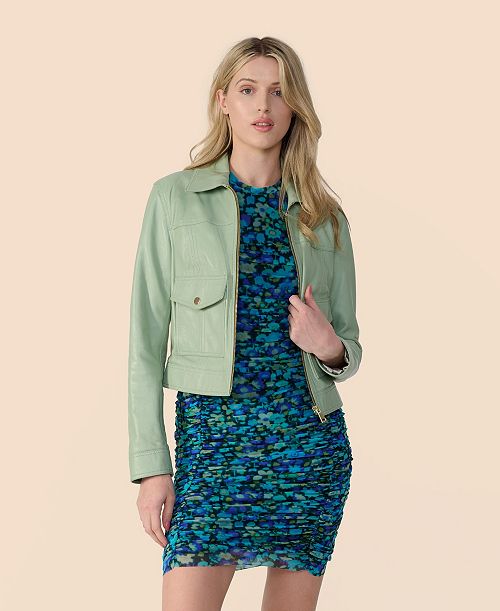 Furniq UK Women's Bomber Leather Jacket Created for Macy's Women's Fashion Shoes & Accessories