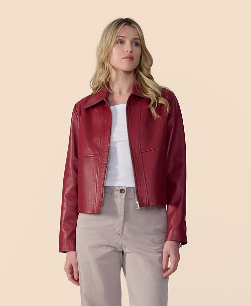 Furniq UK Women's Classic Leather Jacket Created For Macy's Women's Fashion Shoes & Accessories