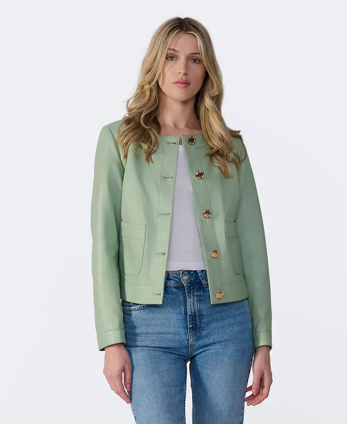 Furniq UK Women's Cropped Leather Jacket Created For Macy's Women's Fashion Shoes & Accessories