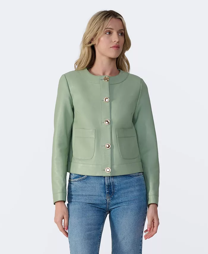 Furniq UK Women's Cropped Leather Jacket Created For Macy's Women's Fashion Shoes & Accessories