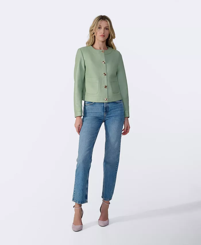 Furniq UK Women's Cropped Leather Jacket Created For Macy's Women's Fashion Shoes & Accessories