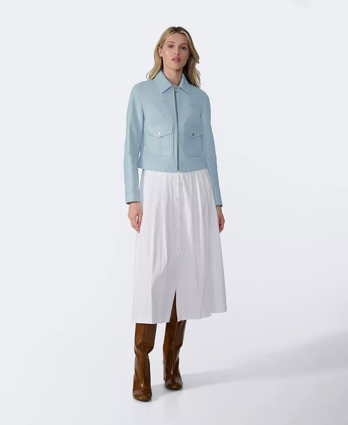 Furniq UK Women's Cropped Leather Jacket Created For Macy's Women's Fashion Shoes & Accessories