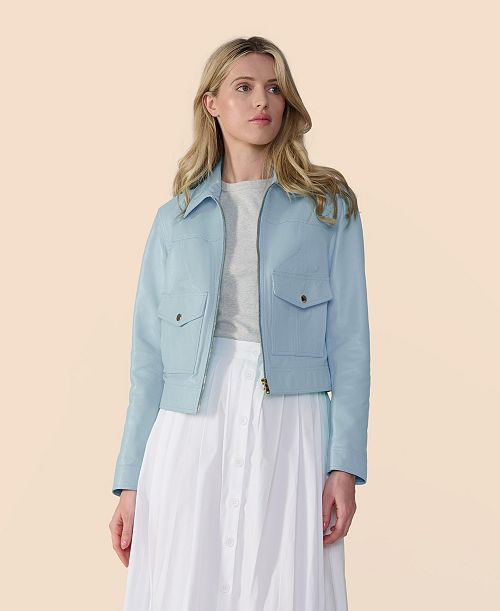 Furniq UK Women's Cropped Leather Jacket Created For Macy's Women's Fashion Shoes & Accessories