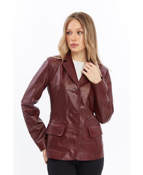 Furniq UK Women's Genuine Leather Jacket Women's Fashion Shoes & Accessories