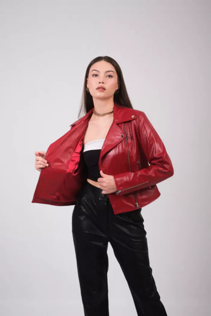 Furniq UK Women's Leather Jacket Red Created For Macy's Women's Fashion Shoes & Accessories