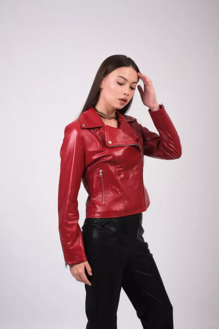 Furniq UK Women's Leather Jacket Red Created For Macy's Women's Fashion Shoes & Accessories