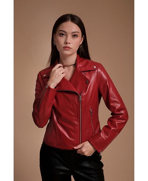 Furniq UK Women's Leather Jacket Red Created for Macy's Women's Fashion Shoes & Accessories