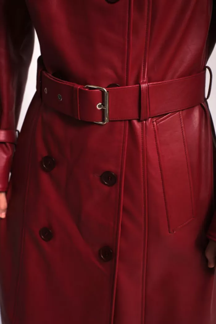 Furniq UK Women's Leather Trench Coat Burgundy Created For Macy's Women's Fashion Shoes & Accessories